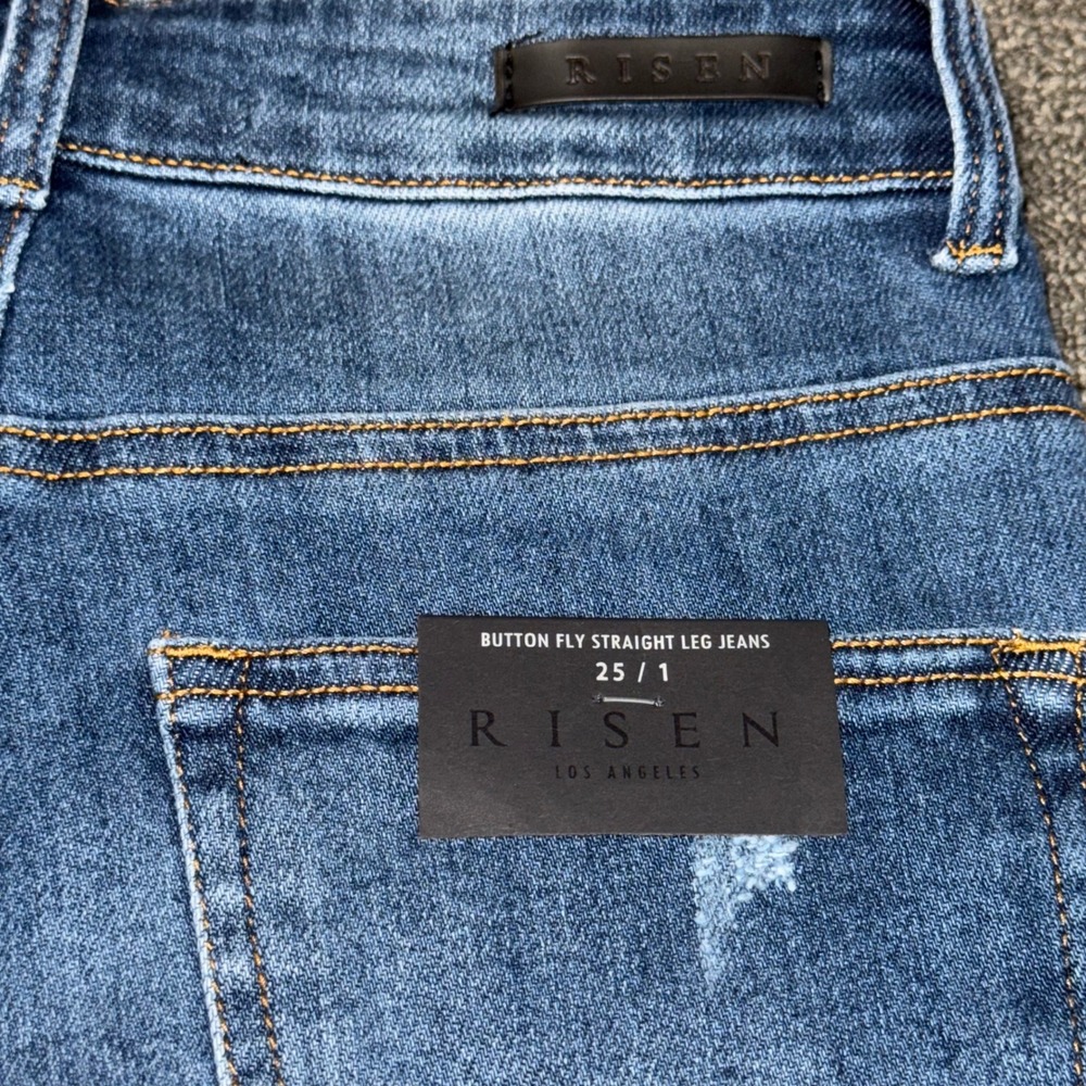NWT Risen Los Angeles High Rise Straight Leg Jeans Button Fly Raw Hem Size 1 - Picture 5 of 11